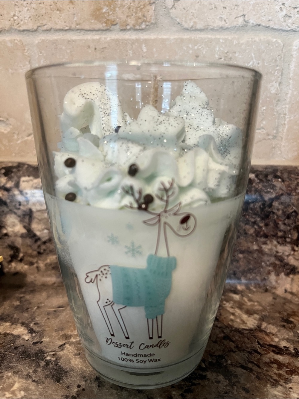 Handmade Soy Faux Whipped Dessert Blue Reindeer Candle - 🧁